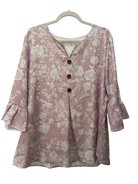 NWT Women's Unbranded Pink & White Floral Blouse XL